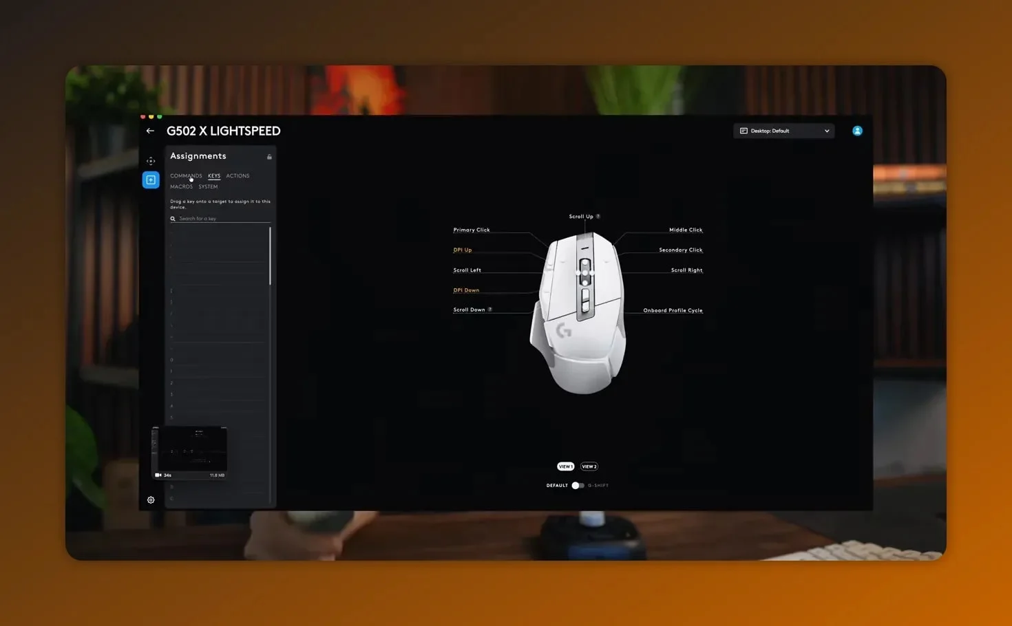 Logitech G Hub showing button assignments for a G502 X Lightspeed mouse