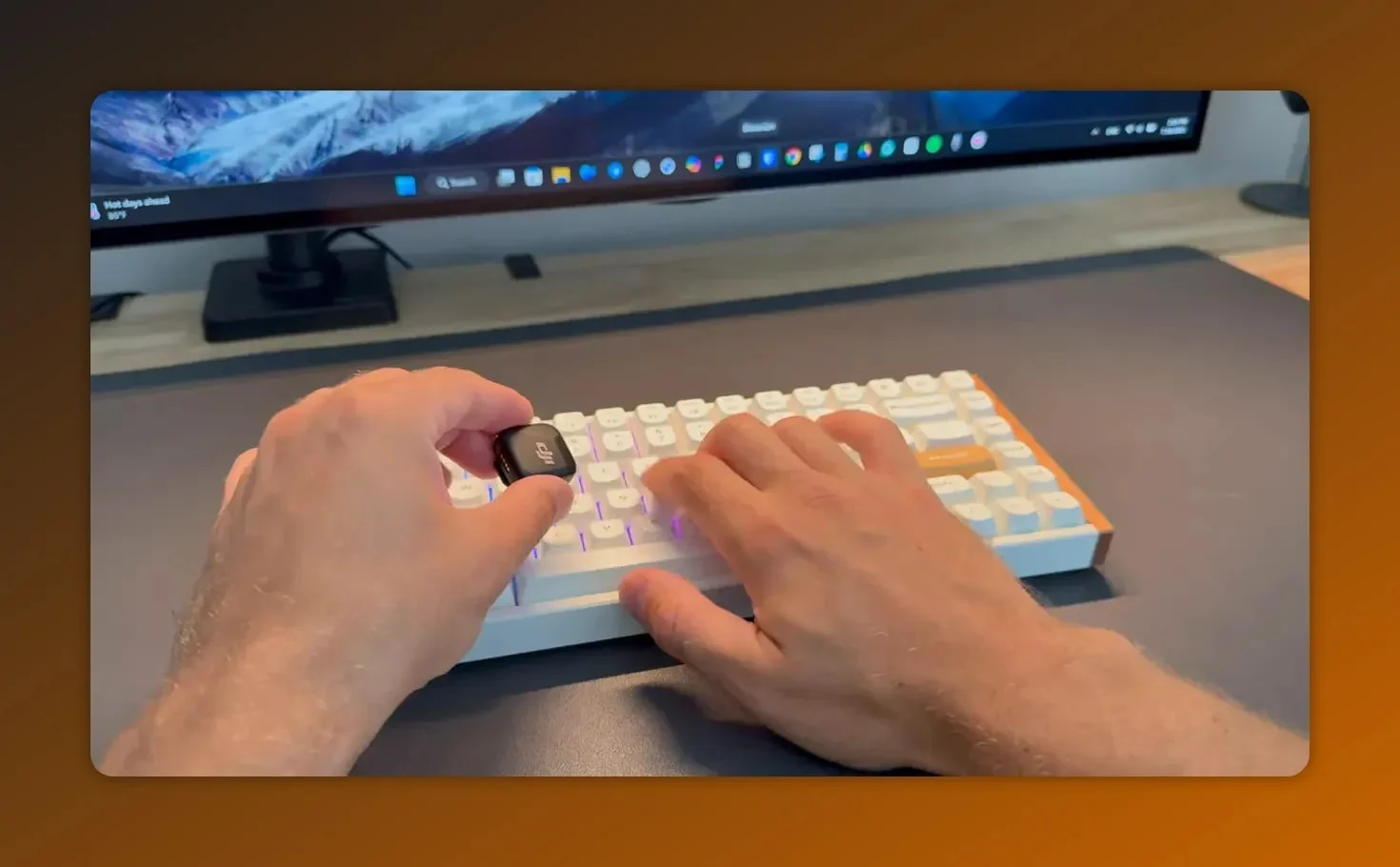 Hands typing on Keychron K2 HE keyboard during sound and typing test